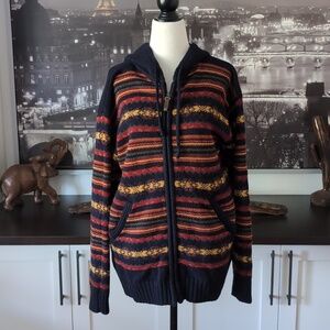 VGT 90s Bean Pole Woman's Multi-colored Striped Hooded Zippered Sweater.